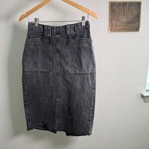 Women's We the Free People Black Denim‎ Pencil Straight Distressed Skirt Size 4